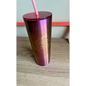 Starbucks Cold Cup Drink 2022 Pink Iridescent Beverage with Straw